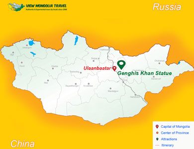 Mongolia genghis khan statue map