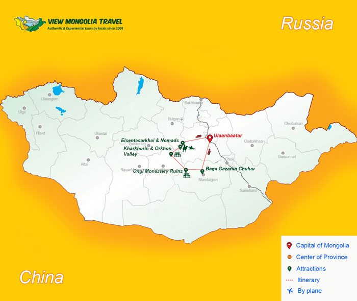 Mongolia cycling tour map