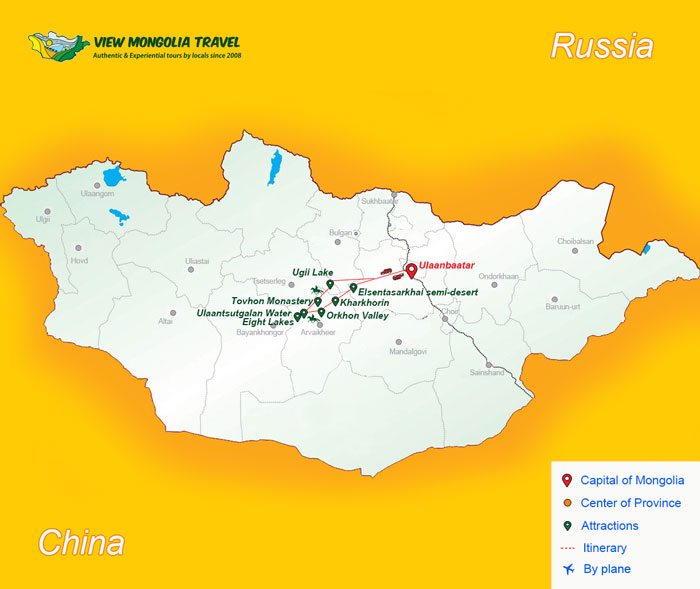 Mongolia horseback tour map
